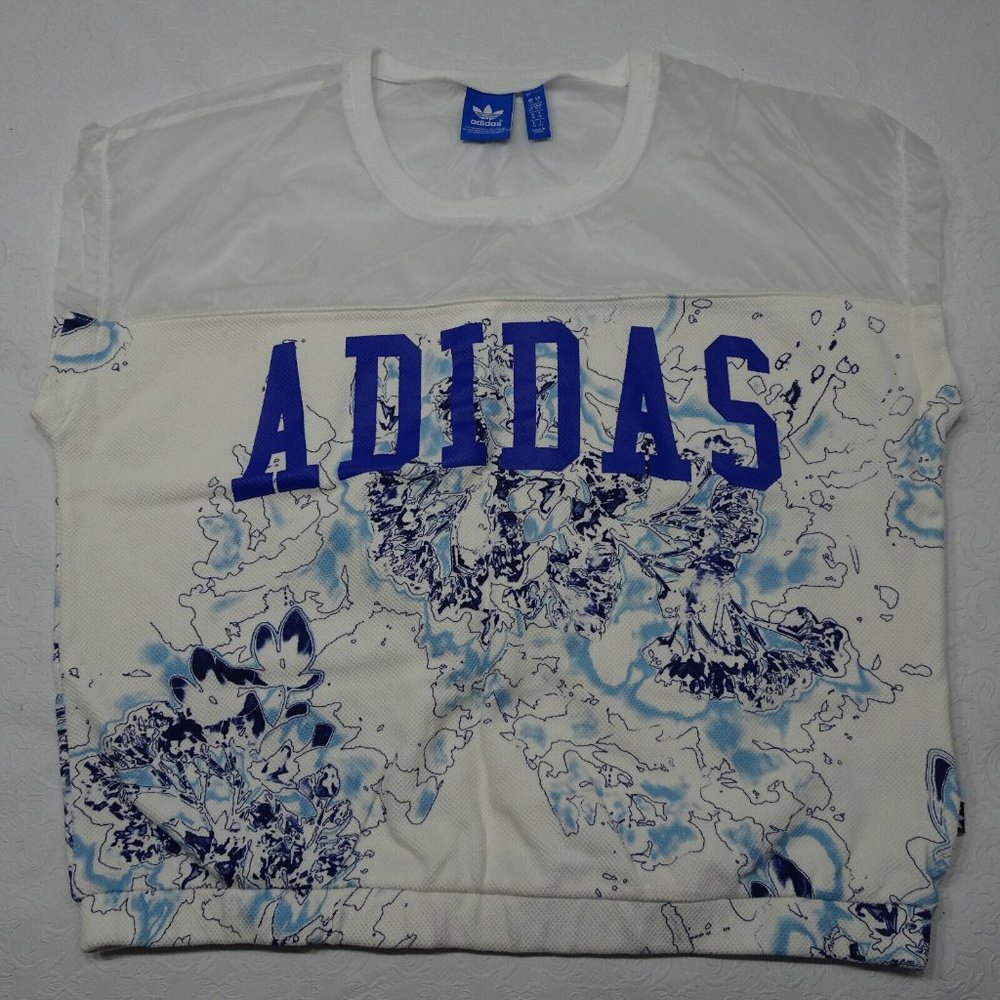 ADIDAS London Size Small Tee T-Shirt Organza Shoulders Textured Top